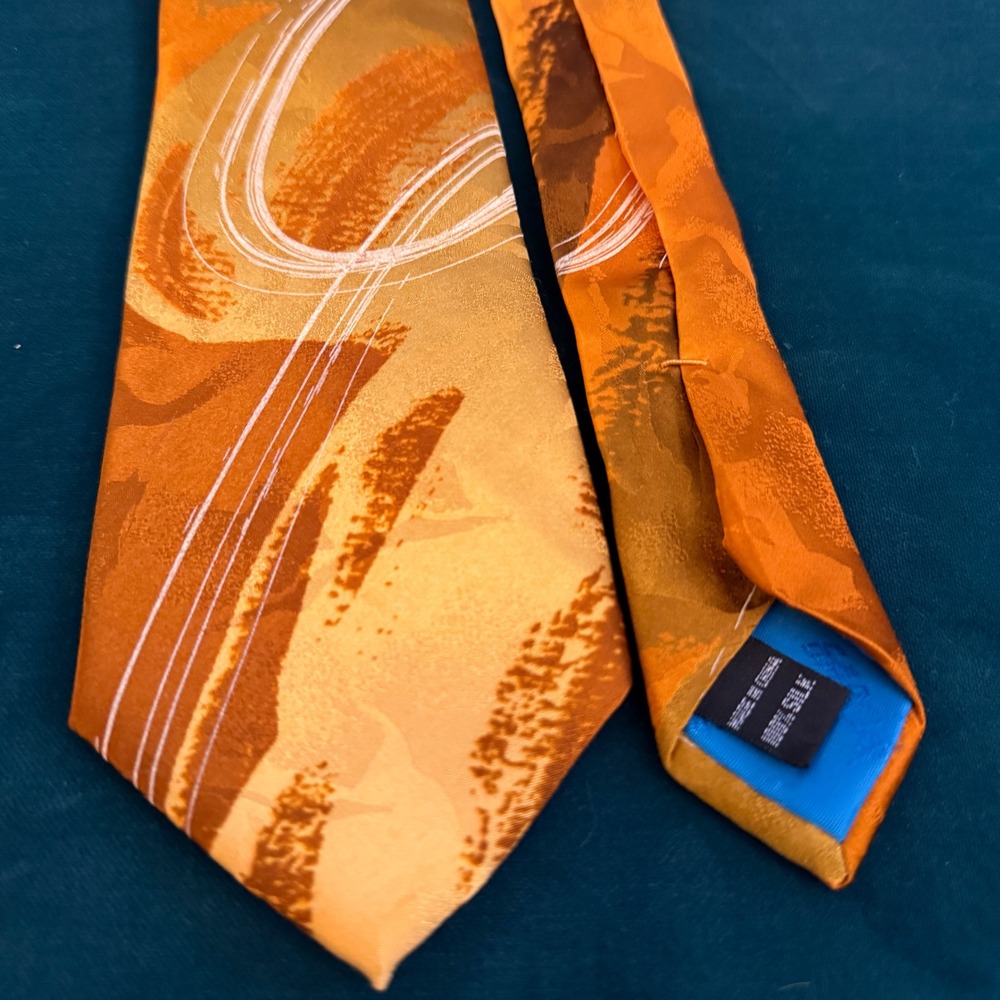 Garcia Desert Island Collection 64‎ 100% Silk Abstract Print Tie Orange Gold